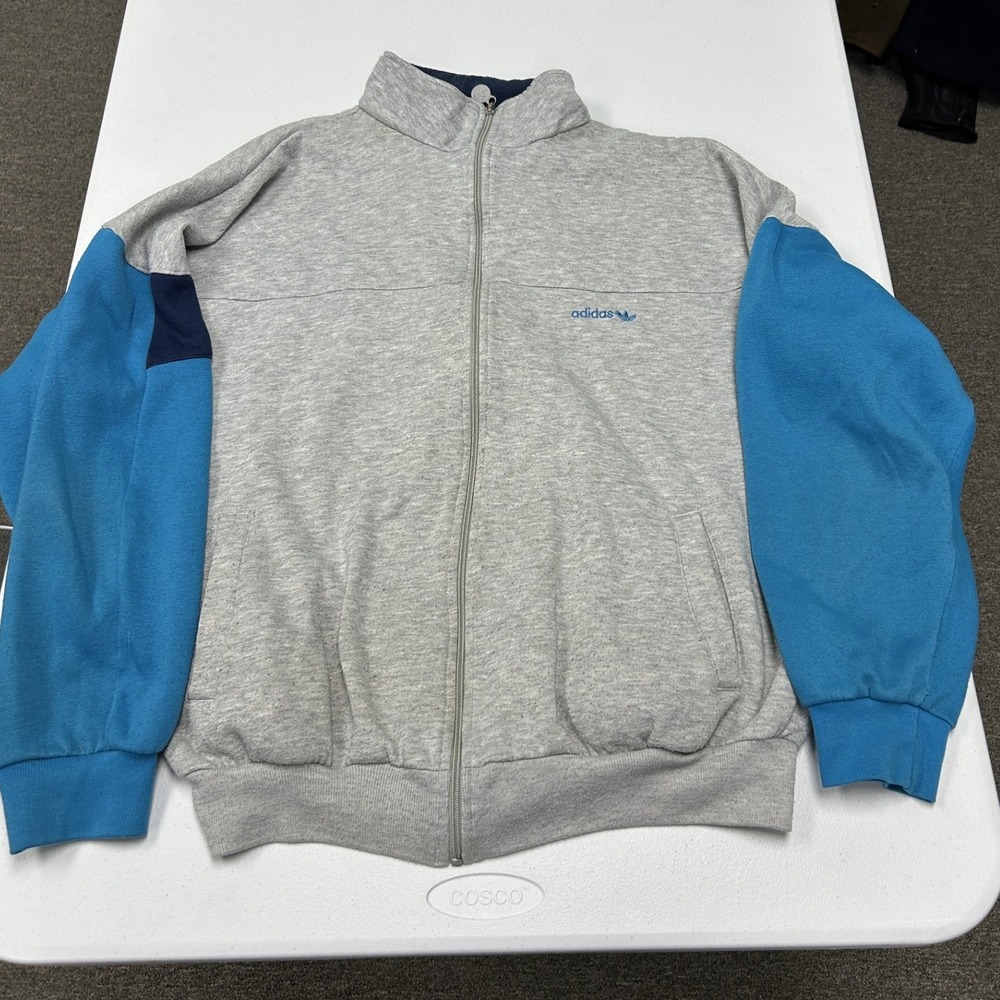 Adidas Track Jacket Mens XL Grey Blue Colorblock Full Zip Trefoil Logo Vintage